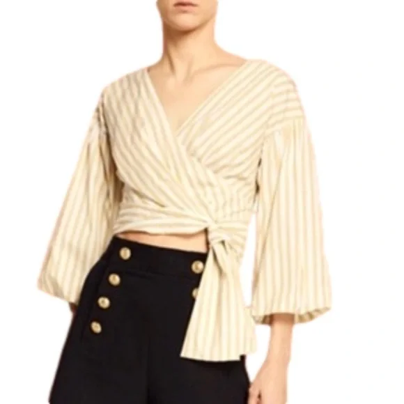 𝅺Host PICK🎉DEREK Lam V Neck Cropped 3/4 Sleeve Top Cotton Modern Neutral - Picture 2 of 11